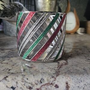 Sparkling Red, Green, and Silver Cuff Bracelet